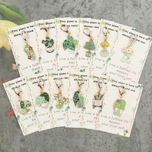 Set Gantungan Kunci Tanaman Pot Lucu Isi 12 Buah dengan Kartu Ucapan Penyemangat Positif, Cocok untuk Ransel, Belajar, Motivasi Kemajuan Kerja, Hadiah Pendukung - MultiWarna - View 2