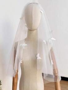 1 Stück 3D weißer Schmetterling Tüll Brautschleier, weiche transparente Schicht, Hochzeits-Haarschmuck, Braut-Shooting, romantisches Hochzeitskleid, passendes Haaraccessoire - A - Übersicht 9