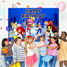 Sonic Authorized 1PC Healing Adventure Theme Birthday Party Decoration Backdrop (82.7x59.1/59.1x39.4/39.4x29.5 Inch), Suitable For Boys And Girls Birthday Party Background, Children Newborn Cake Table Party Wall Decoration Banner, Outdoor Indoor Photography Photo Backdrop Props - Multicolor - View 12