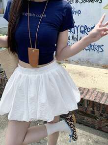 Rok Mini Kuncup Bunga Putih, Rok Lipit Ramping Pinggang Tinggi, Cocok untuk Wanita Bertubuh Mungil, Musim Panas - Putih - View 5
