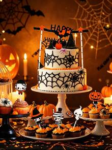 1/2/3sets Halloween Cake Toppers Cute Ghost Pumpkin Witch Cupcake Picks, Halloween Party Cake Decorations Supplies For Holiday Home Dessert Decor - Multicolor - View 7