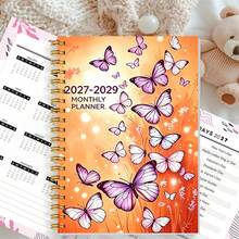 DANPERJI 1pc A5 Multi-Style 2027-2029 3-Year Monthly Spiral Bound Planner, Warm Yellow Background With Purple Lavender Butterfly Print Calendar Notebook, Suitable For Long-Term Monthly Planning And Goal Tracking - Multicolor - View 9