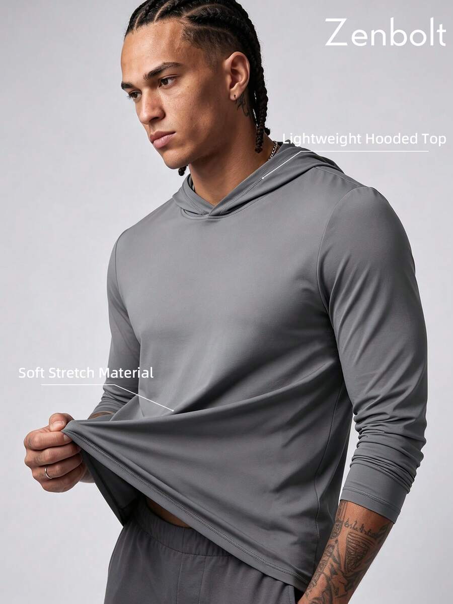 Zenbolt Everyday Hooded Long Sleeve Shirt, One-Piece Hood Design, Smooth Waffle Texture, Slim Fit Easy To Match - Grey - View 1