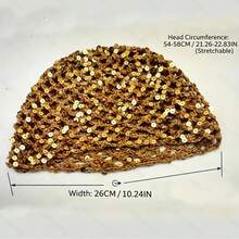 1pc New Adult Hollow Out Sequin Handmade Hat, Solid Color Cotton Yarn Hair Cap, Fashionable Fishnet Headwear For Styling - Multicolor - View 5