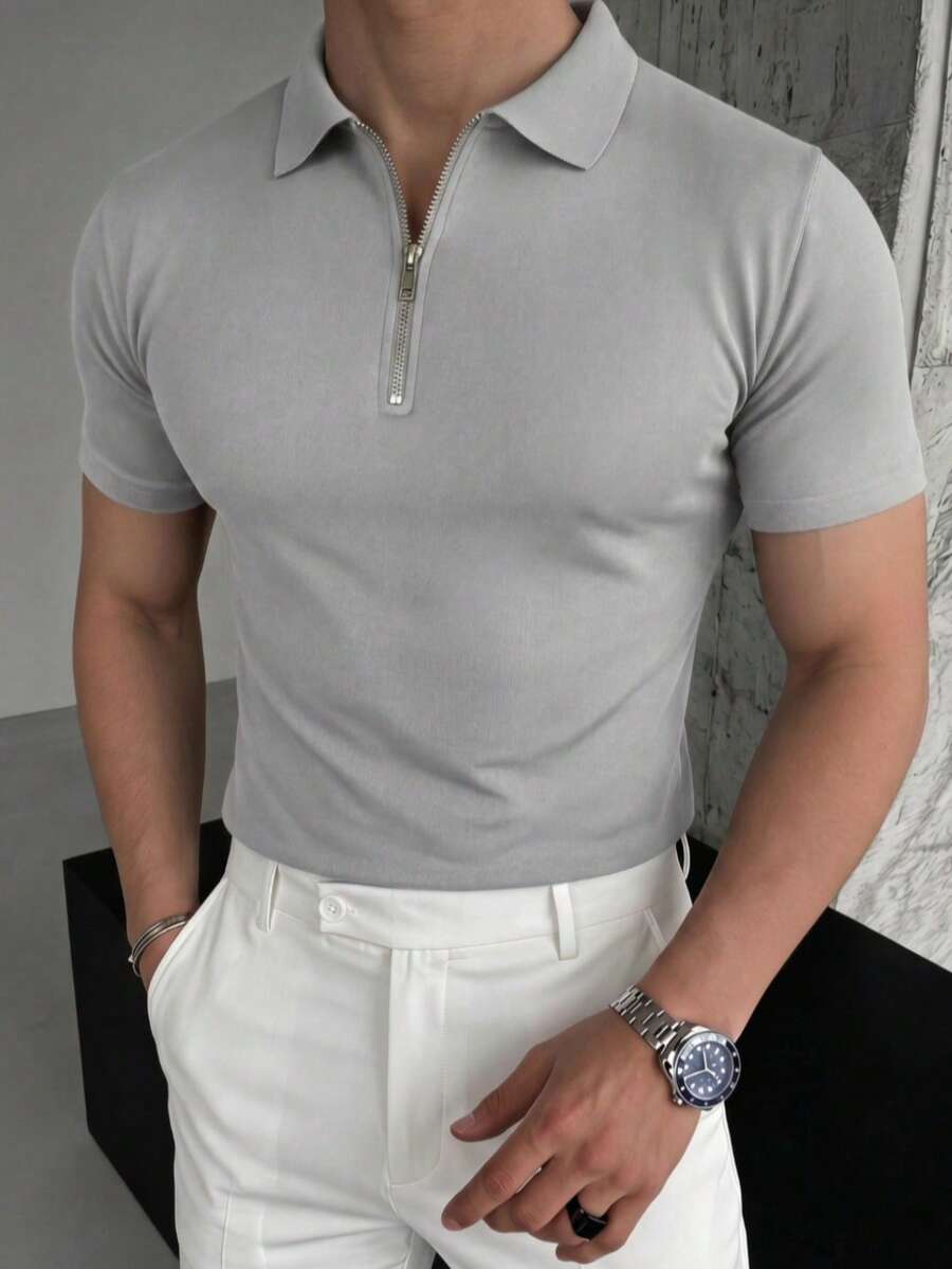 男士輕量夏季 Polo 半拉鍊短袖襯衫，必備夏季時尚穿搭