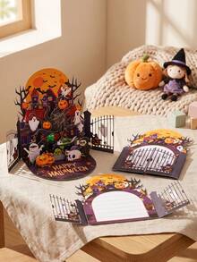 1pc Handmade Halloween Pop-Up Card, Party Invitation, Creative Folding Greeting Card, Includes Note Card&Envelope, No Assembly, Halloween Decorations, Suitable For Friend, Family, Halloween/Birthday Celebration Wishes/Gift, Commemorative Gift Card - Multicolor - View 3