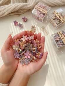 10/20pcs Random Color Combination Set Mini Flower Alloy Hair Claw Clips New Petal Design Women's Hair Clips Bangs Clips Side Hair Clips Hair Accessories Suitable For Daily Wear And Party - Multicolor - View 4