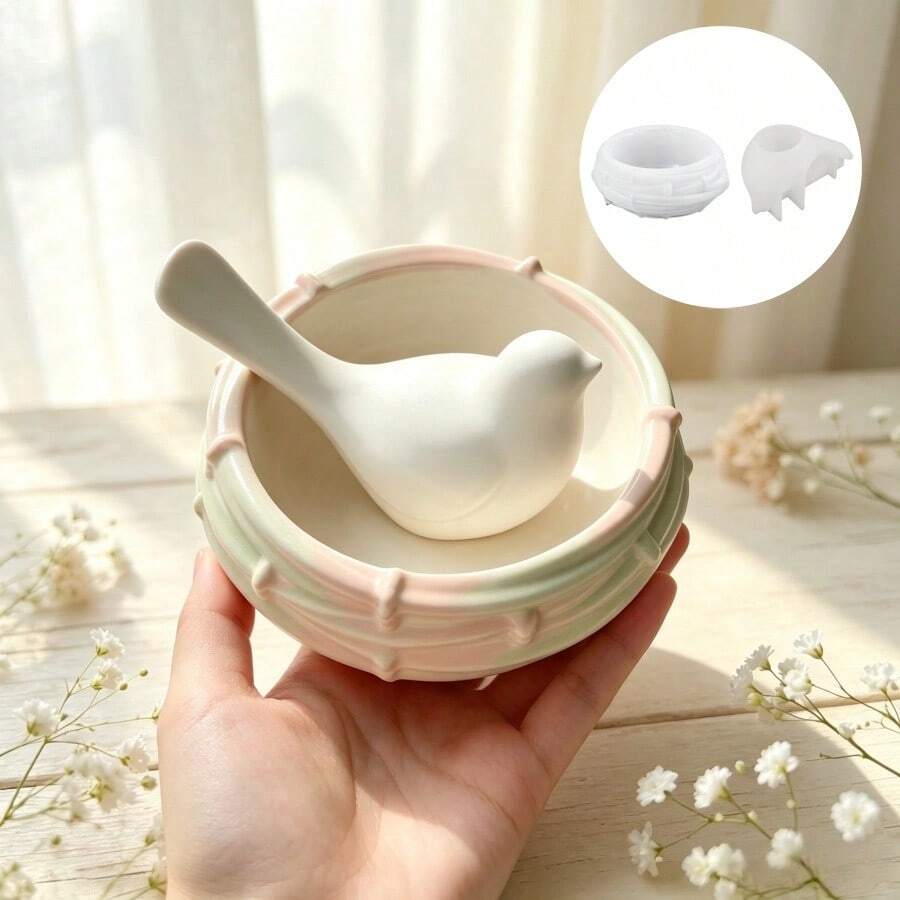 Clay Silicone Mold 2pcs Bird Nest & Bird Set Decor Mold, Suitable For Resin, Plaster, Candle, Aromatherapy Products, Home Decor Display Silicone Mold - Silicone Mold - View 1