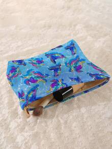 1 pieza Bolsa de almacenamiento de cosméticos portátil, bolsa de maquillaje con cremallera de viaje con estampado de elementos de tortuga y océano de doble cara, organizador multifuncional de artículos de tocador - Multicolor - Ver 4