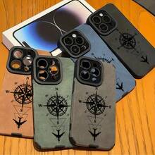 Fashion Matte Leather Silicone Phone Case For IPhone 17 16 Pro 15 14 13 12 11 Pro Max 15 Plus X XR XS Max Compass Airplane Cover J8MG - A - View 5