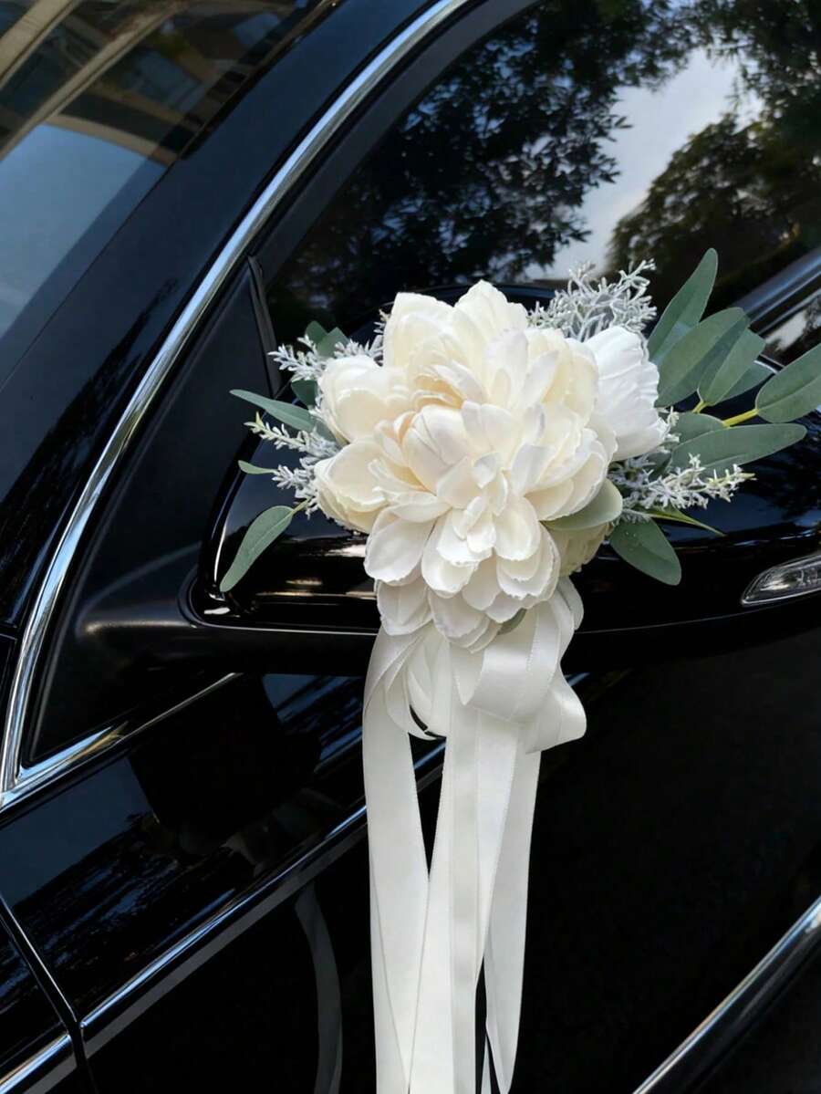 婚車後視鏡裝飾花束、婚車車門把手蝴蝶結裝飾花束 - A - 查看 1