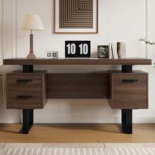 Modern Desk 135x54cm, MDF Tabletop, Metal Legs - 黑色和棕色 - 查看 2
