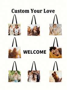 Custom Photo & Text Tote Bag – Personalized, Reusable Shoulder Shopping Bag With Foldable Design (Polyester, Assorted Colors) - Multicolor - View 4