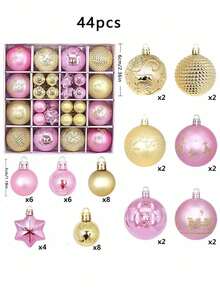 44p/Set Pink & Gold Glitter Christmas Ball With Texture,Assorted Baubles With Hooks,Pink & Gold Texture Designs For Xmas Tree Decor,New Year's Celebrations,Outdoor Decorations,Festive Atmosphere With These Christmas Ornaments - Rose Gold Christmas Ornament - View 7