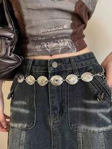 1pc Premium Round Metal Belt, Suitable For Women In Summer - Multicolor - View 7