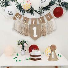 1pc/3pcs First Birthday Party Decorations, Brown High Chair Banner, 1st Birthday Hat, First Birthday Cone Hat, Party Decor, First Birthday Party Decorations - Multiple Styles - View 7