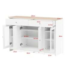 White Sideboard With Wooden Inlay - 4 Doors And 2 Drawers - 白色 - 查看 6