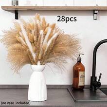 Brown Artificial Pampas & Bunny Tail Grass Reed Bouquet, Boho Farmhouse Floral Decor For Wedding Home All Season Party - Brown White 1 - View 10