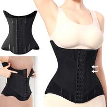 1pc Waist Trainer For Women Corset Shapewear Tummy Control Sport Workout Waist Cincher Body Shaper Hooks - Black - View 2