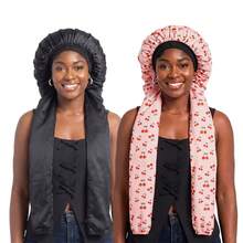 Syvvste 2pcs/Set Printed Cherry Long Hair Sleep Cap 2-In-1 Long Hair & Women's Sleep Cap & Soft, Breathable, Smooth & Knitted Cap Suitable For Hair Styling Care - A - View 12