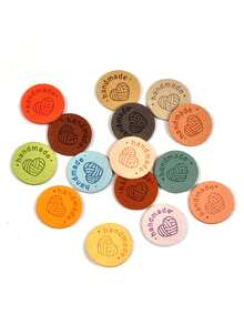 20pcs 2.5cm Multicolor Handmade Heart & Yarn Ball Pattern Round Faux Leather Fabric Label For Diy Clothing, Hat, Scarf Accessories, Without Glue - Multicolor - View 1