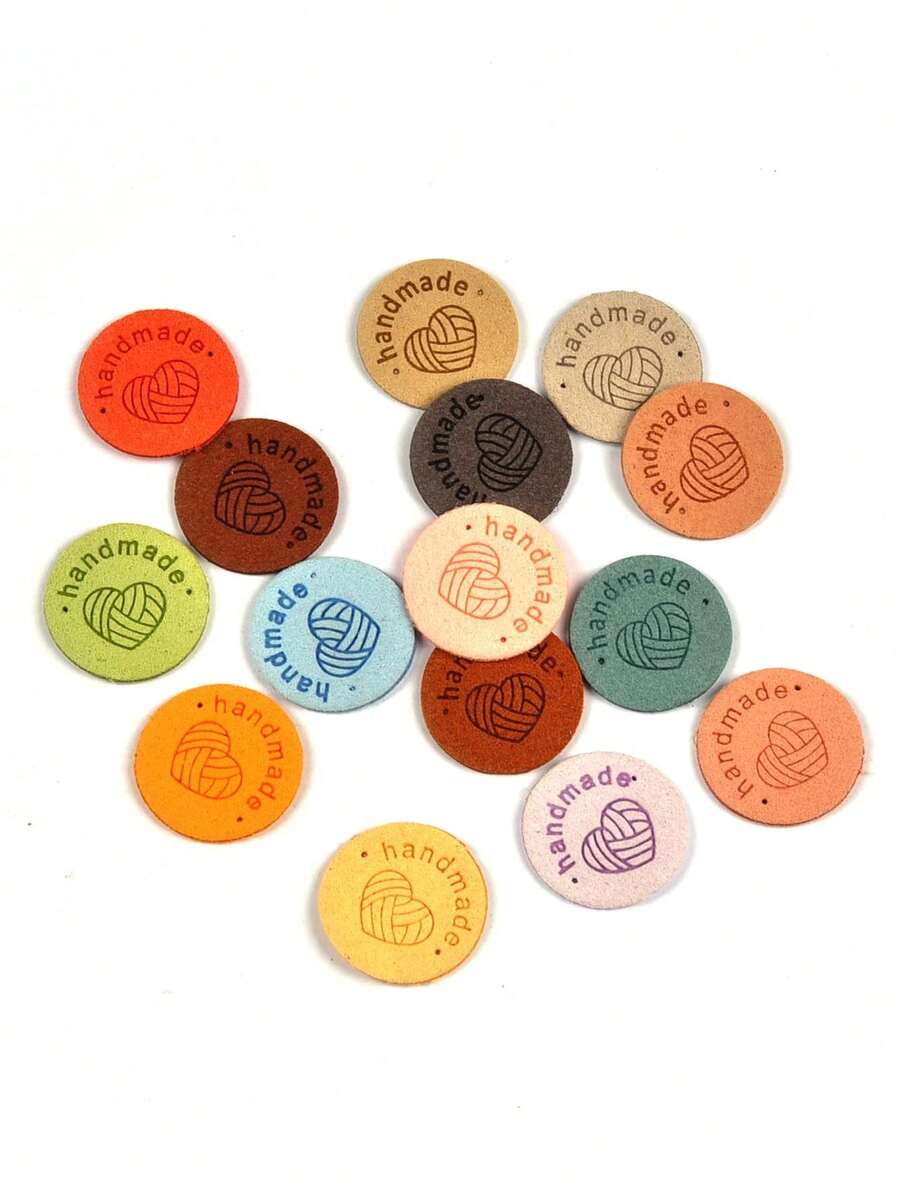 20pcs 2.5cm Multicolor Handmade Heart & Yarn Ball Pattern Round Faux Leather Fabric Label For Diy Clothing, Hat, Scarf Accessories, Without Glue - Multicolor - View 1