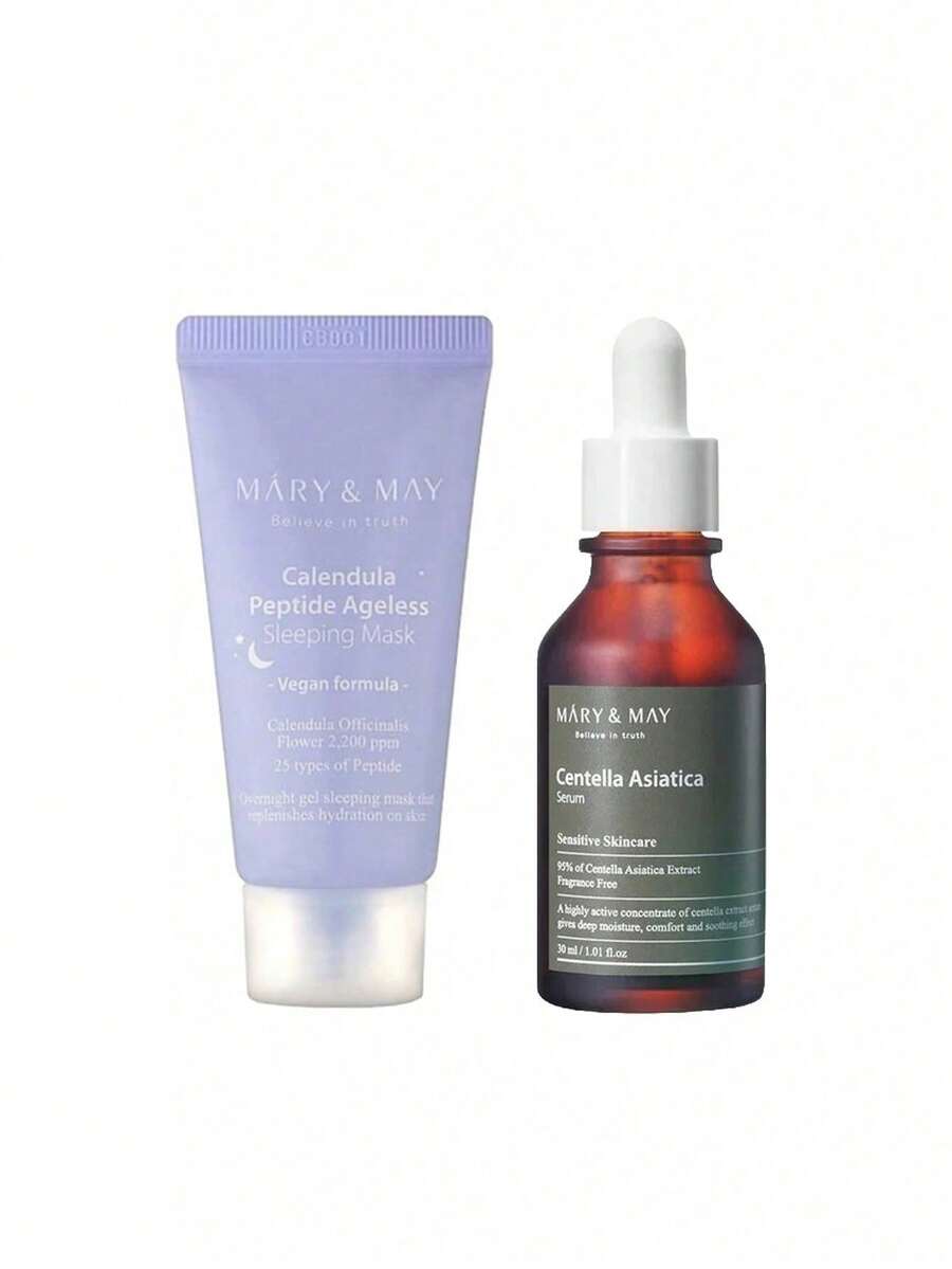 Mary&May [Bundle] Vegan Calendula Peptide Ageless Sleeping Mask 30 G + Centella Asiatica Serum 30 Ml - Calendula Peptide+Centella Asiatica - View 1