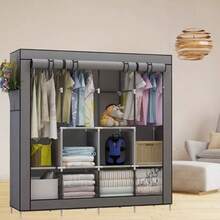 Foldable Wardrobe Closet For Organizing Clothes With Zipper - 165x45x165 灰色 - 查看 4