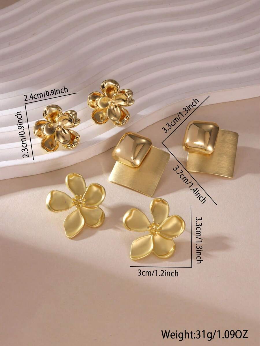 6pcs Vintage French Floral Earrings, Exaggerated Luxury High-End Design, Fairy-Like Stud Earrings, Suitable For Women's Daily Wear - Multicolor - View 1