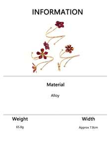 1pc/3pcs Vintage Burgundy Oil Drop Flower Open Cuff Bracelet, Luxury Multi-Layer Petal Adjustable Bangle, Niche Aesthetic Jewelry - Burgundy - View 7