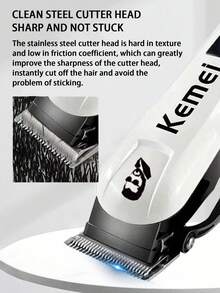Kemei KM-232 Portable Electric Hair Clipper Wireless Hair Trimmer Adjustable Cutting Angle Suitable For Men USB Rechargeable Daily Home Or Barbershop Use Precise T-Shaped Blade Small Hair Clipper Travel Essential - White - View 7
