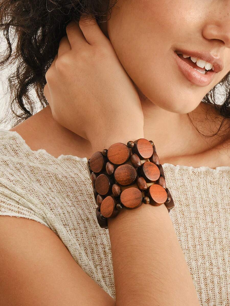 Nocturel Brazalete de color al azar de madera - Café integral - Ver 1