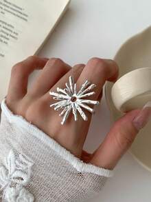 1pc Blooming Fireworks Ring Open Adjustable Niche Asymmetrical Copper Ring Dating Gift Daily Wear - Open Ring - View 7