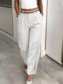 Pantalon long décontracté pour femmes LIly House, pantalon court taille haute plissé fuselé beige, élégant décontracté pour l'été, le bureau, les déplacements et les sorties en plein air - Couleur abricot pâle - Voir 1