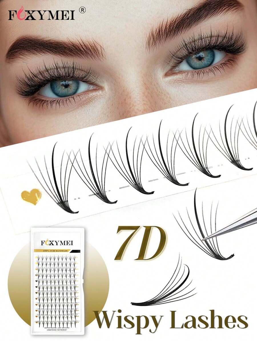 FOXYMEI 12 Rows Lightweight Pre-Made Eyelash Fans C/D Curl 7D Pointed Lash Extensions 8-15mm Anime Style Imported Material Pre-Made Voluminous Lashes Suitable For Beginners Salon-Grade High-Quality Lash Clusters