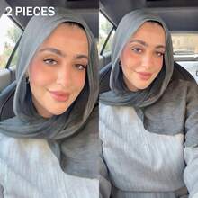 1pc Tie-Dye Arabic Hijab Thin Solid Color Lightweight Casual Long Scarf Suitable For Daily Use Raffeld Hijab - Grey - View 2
