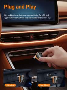 XUDA 新款 Mini CarPlay AI Box，無線 CarPlay 與 Android 2 合 1 車載主機，有線轉無線功能，支援 2.4-5.0 GHz WiFi 5，時尚便攜式車用 CarPlay 接收器，適用於 99% 配備有線 CarPlay 與 Android 功能的汽車 - E - View 4