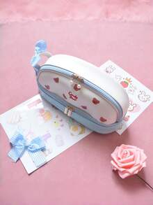 Double Layer Strawberry Pencil Case, Cute Girl Style Pencil Box, Minimalist Large Capacity Stationery Storage Bag, Suitable For B, First Day Of School - Multicolor - View 7