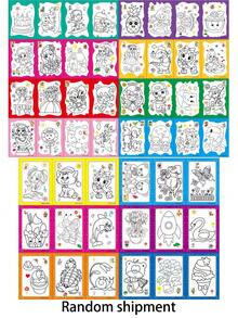 Random Cartoon Pattern Kids Coloring Painting Kit, DIY Hand Drawing Set With Pigment & Brush, Early Learning Educational Art Toy, Children Creative Activity Gift - Multicolor - View 9