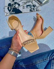 Women's Elegant Rhinestone Chain Sandal 8.5cm - Albaricoque - Ver 4