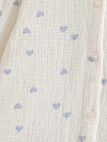 Girls' New Long Sleeve Shirt, Sweet Heart Print, Pure Cotton, Collared Blouse Top - White - View 4