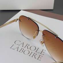1 par de gafas de metal con doble puente, gafas de sapo, gafas de moda personalizadas sin montura, gafas versátiles elegantes y casuales para mujer, adecuadas para uso diario, fotografía callejera, viajes de vacaciones, accesorios de playa de verano, accesorios para mujer, atuendos de vuelta a la escuela - Té doble - Ver 6