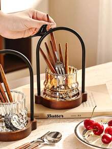 A Vintage-Style Glass Holder For Cutlery-Such As Knives, Forks, And Spoons-Featuring A Convenient Handle; Suitable For Use When Serving Desserts, Cakes, Or Fruit, As Well As For Organizing Tableware And Kitchen Utensils During Home Parties. - Multicolor - View 5