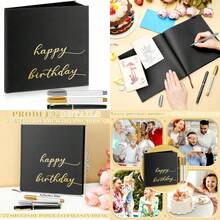 Scrapbook For 16th 18th 50th 60th, Happy Guestbook 7.87 X 7.87 Inch Photo Booth Album Signature Book With Gold Silver And Gel Pens, 72 Sheets - Black - View 2