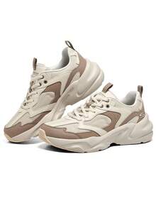Skechers Women's Platform Casual Retro Dad Shoes Breathable Honeycomb Mesh Lightweight Non-Slip Sole Sneakers - White/Khaki - View 1