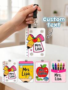 1pc Custom Teacher Name Luggage Tag,ID Card Holder,Pencil Apple Bow Crayon Staff Tag,Work&Travel Bag Tag,Teacher Appreciation Gift,Back To School - Multicolor - View 2