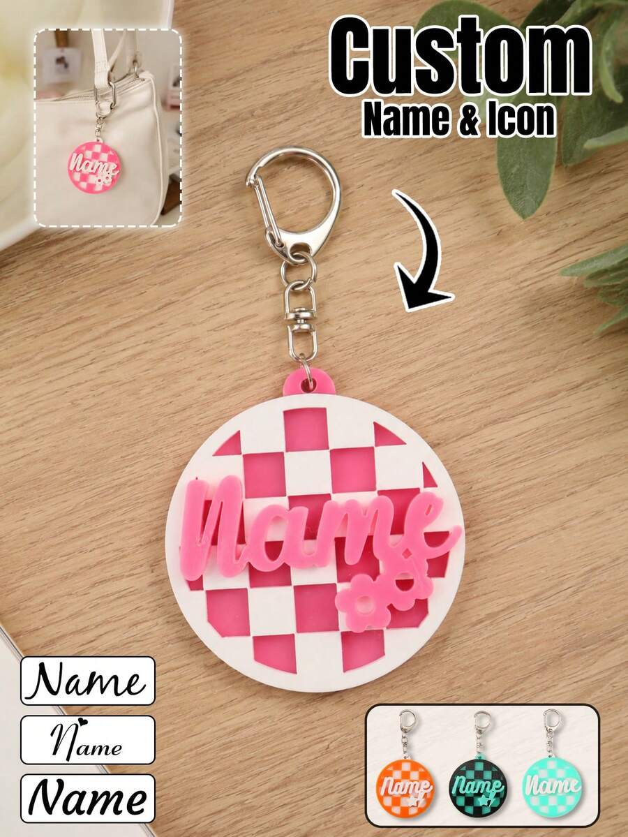 Custom Checkerboard Name Keychain,Checkered Backpack Tag,3d Name Keychain,Personalized Bag Charm,Cute Keychain Accessories,Customized,Customizable - Style a - View 1