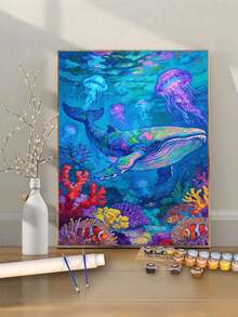 Colorful Whale Jellyfish Coral Reef DIY Oil Painting By Numbers Canvas Handcraft Adult Home Decoration 8x12/16x20inch Holiday Gifts Frameless Ocean Marine Life Artwork - Sets - View 1