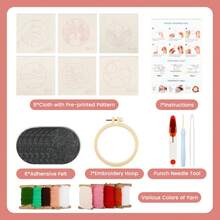 6pcs Adult Beginner Punch Needle Coaster Material Kit | Landscape Pattern Punch Embroidery Set, Includes Yarn, Embroidery Hoop, Needle Threader, Felt Fabric, Tutorial; DIY Coaster Handmade Material, Suitable For Home Decor, Gift Making - One Size Fits All - View 3