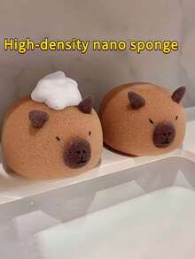 2pcs/Set Cute Capybara Shaped Bath Sponge - Soft High-Density Nano Sponge With Gentle Exfoliating Bath Brush, Suitable For Gentle Scrubbing And Foaming Cleaning - Spa Gift | Durable Bath Sponge - Capybara Bath Sponge - View 7